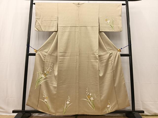 平和屋着物■訪問着　草花文　利休色　金彩　正絹　逸品　BAAW2765yc