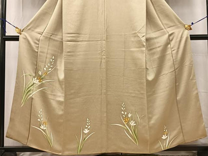 平和屋着物■訪問着　草花文　利休色　金彩　正絹　逸品　BAAW2765yc