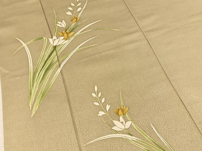 平和屋着物■訪問着　草花文　利休色　金彩　正絹　逸品　BAAW2765yc
