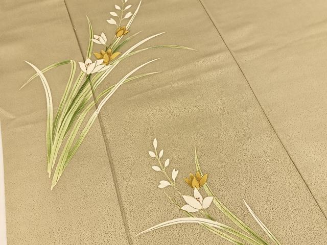 平和屋着物■訪問着　草花文　利休色　金彩　正絹　逸品　BAAW2765yc
