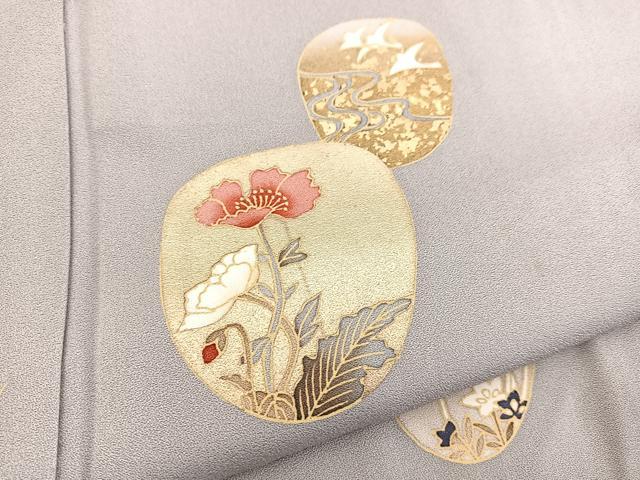 平和屋着物■訪問着　飛鶴流水花文　金彩　正絹　逸品　BAAW2771yc