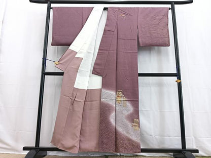 平和屋着物■訪問着　駒刺繍　短冊雪芝文　暈し染め　金彩　正絹　逸品　BAAW2779yc　