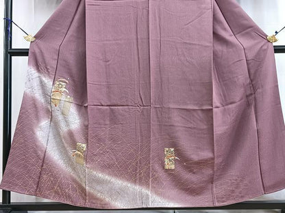 平和屋着物■訪問着　駒刺繍　短冊雪芝文　暈し染め　金彩　正絹　逸品　BAAW2779yc　