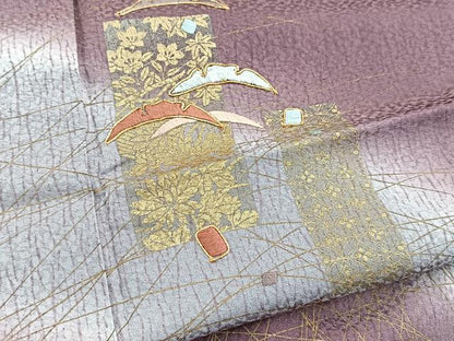 平和屋着物■訪問着　駒刺繍　短冊雪芝文　暈し染め　金彩　正絹　逸品　BAAW2779yc　