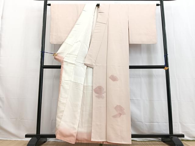 平和屋着物■色留訪問着　地紋起こし　切嵌更紗花文　灰梅色　正絹　逸品　BAAW2789yc