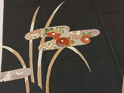 平和屋着物■訪問着　エ霞草花文　黒地　金彩　三越扱い　正絹　逸品　BAAW2795yc