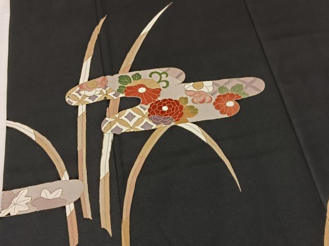 平和屋着物■訪問着　エ霞草花文　黒地　金彩　三越扱い　正絹　逸品　BAAW2795yc