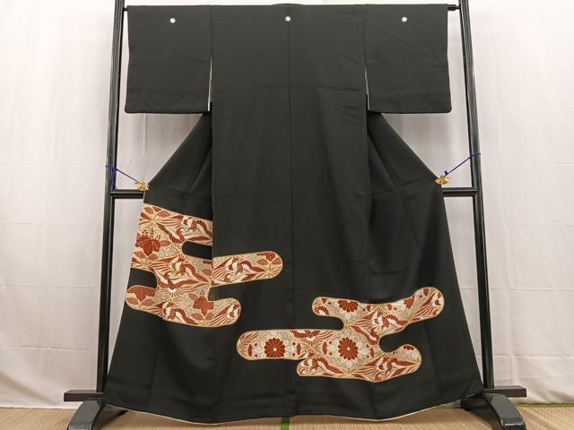 平和屋着物■豪華黒留袖　駒刺繍　向かい鳳凰菊桐文　金彩　正絹　逸品　BAAW2801yc