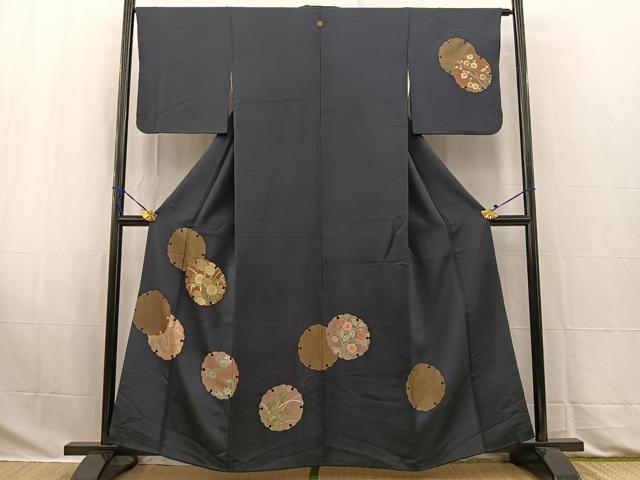 平和屋着物■訪問着　刺繍　雪輪草花文　青褐色　金彩　正絹　逸品　BAAW2806yc