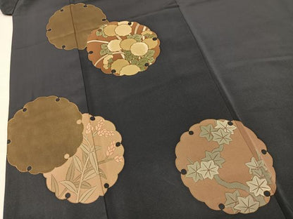 平和屋着物■訪問着　刺繍　雪輪草花文　青褐色　金彩　正絹　逸品　BAAW2806yc