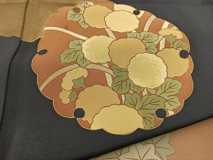 平和屋着物■訪問着　刺繍　雪輪草花文　青褐色　金彩　正絹　逸品　BAAW2806yc