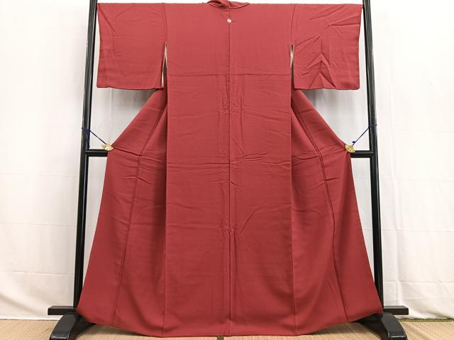 平和屋着物■染色作家　斉藤三才監修　色無地　紋意匠　臙脂色　正絹　逸品　BAAW2815yc