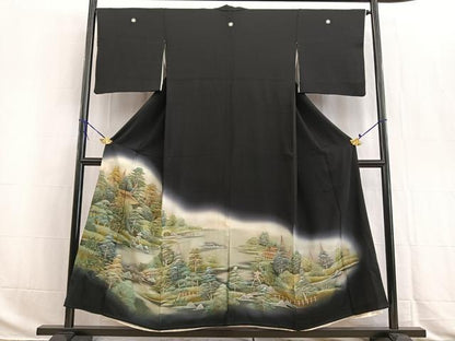 平和屋着物■豪華黒留袖　手描き　御所解風景文　暈し染め　金彩　正絹　逸品　BAAW2821yc