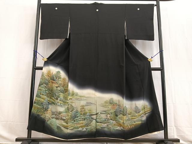 平和屋着物■豪華黒留袖　手描き　御所解風景文　暈し染め　金彩　正絹　逸品　BAAW2821yc