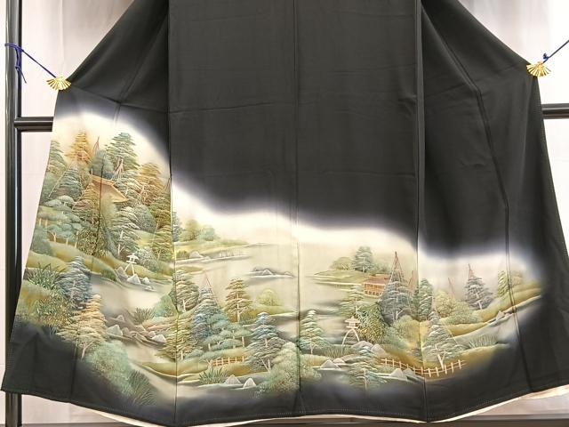 平和屋着物■豪華黒留袖　手描き　御所解風景文　暈し染め　金彩　正絹　逸品　BAAW2821yc