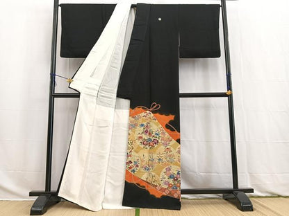 平和屋着物■豪華黒留袖　作家物　駒刺繍　花丸文　金彩　正絹　逸品　BAAW2826yc