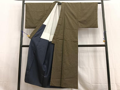 平和屋着物■男性　紬　藍媚茶色　正絹　逸品　BAAW2839yc