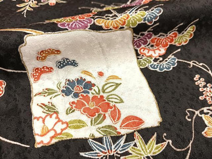 平和屋着物■上質な小紋 型染め 破れ色紙草花文 黒地 正絹 逸品 BAAW2843yc