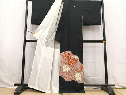 平和屋着物■豪華黒留袖 牡丹 金糸 正絹 逸品BAAW2856yc