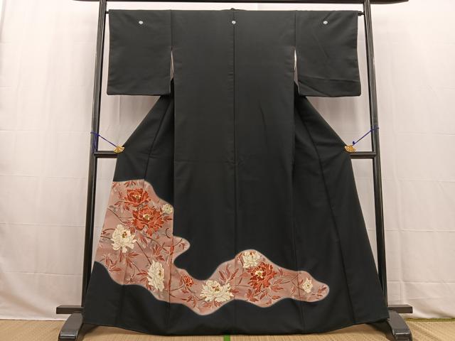 平和屋着物■豪華黒留袖 牡丹 金糸 正絹 逸品BAAW2856yc