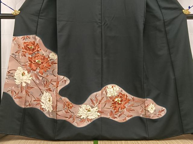 平和屋着物■豪華黒留袖 牡丹 金糸 正絹 逸品BAAW2856yc