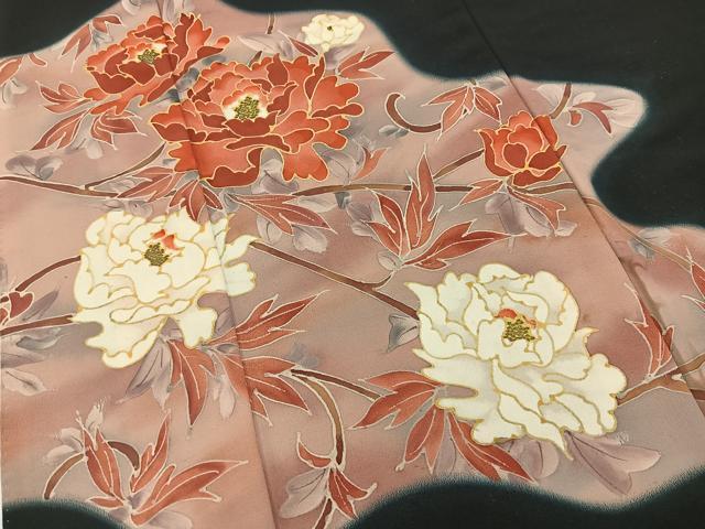 平和屋着物■豪華黒留袖 牡丹 金糸 正絹 逸品BAAW2856yc