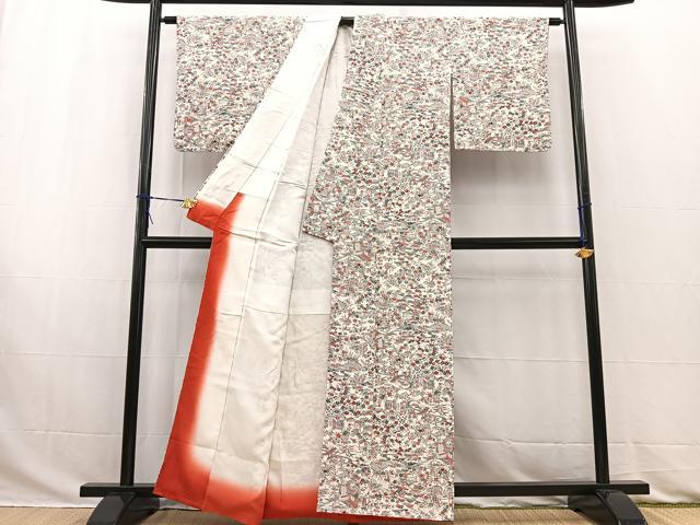 平和屋着物■上質な小紋　型染め　御所車風景花文　正絹　逸品　未使用　BAAW2857yc