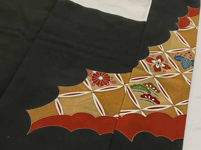平和屋着物■豪華黒留袖　駒刺繍　孔雀吉祥花文　金彩　銀糸　正絹　逸品　BAAW2861yc