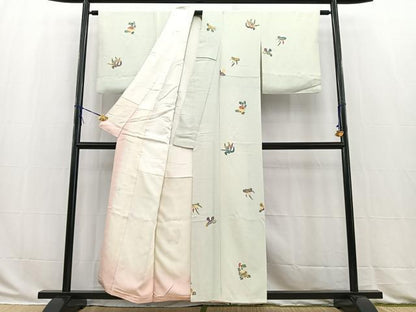 平和屋着物■上質な小紋　型染め　更紗花文　正絹　逸品　BAAW2878yc
