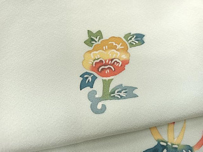平和屋着物■上質な小紋　型染め　更紗花文　正絹　逸品　BAAW2878yc