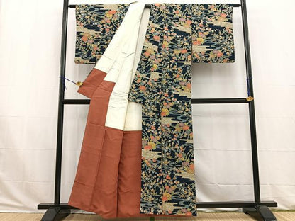 平和屋着物■上質な小紋　流水花文　金彩　正絹　逸品　BAAW2893yc