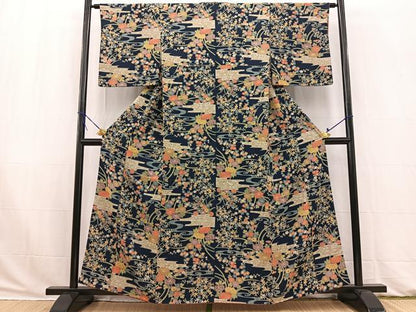 平和屋着物■上質な小紋　流水花文　金彩　正絹　逸品　BAAW2893yc