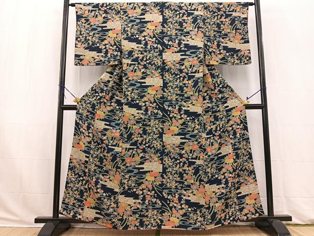 平和屋着物■上質な小紋　流水花文　金彩　正絹　逸品　BAAW2893yc