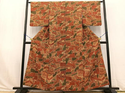 平和屋着物■上質な小紋　ろうけつ染め　風景文　正絹　逸品　BAAW2897yc