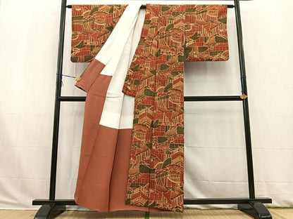 平和屋着物■上質な小紋　ろうけつ染め　風景文　正絹　逸品　BAAW2897yc