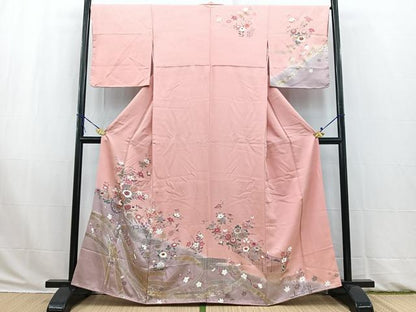 平和屋着物■訪問着 吉祥花車文 退紅色 暈し染め 金銀彩 正絹 逸品 未使用 BAAW2898yc