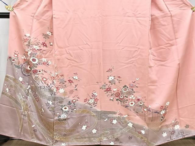 平和屋着物■訪問着 吉祥花車文 退紅色 暈し染め 金銀彩 正絹 逸品 未使用 BAAW2898yc