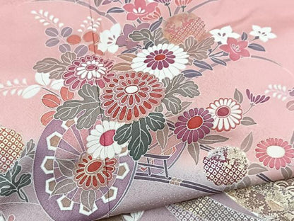 平和屋着物■訪問着 吉祥花車文 退紅色 暈し染め 金銀彩 正絹 逸品 未使用 BAAW2898yc