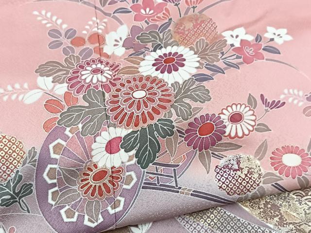 平和屋着物■訪問着 吉祥花車文 退紅色 暈し染め 金銀彩 正絹 逸品 未使用 BAAW2898yc