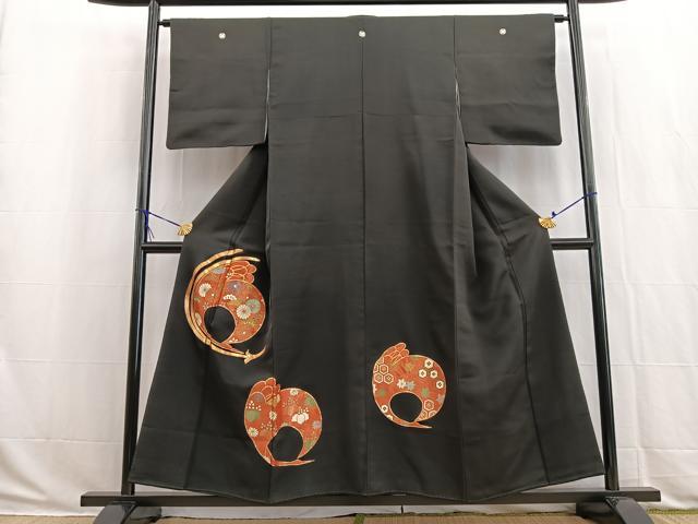 平和屋着物■豪華黒留袖 駒刺繍 飛鶴花文 金彩 正絹 逸品 BAAW2916yc