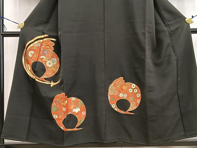 平和屋着物■豪華黒留袖 駒刺繍 飛鶴花文 金彩 正絹 逸品 BAAW2916yc