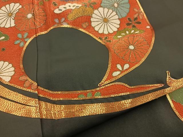 平和屋着物■豪華黒留袖 駒刺繍 飛鶴花文 金彩 正絹 逸品 BAAW2916yc