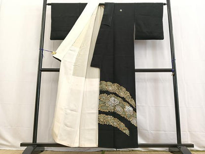 平和屋着物■豪華黒留袖　銀駒刺繍　草花文　金彩　正絹　逸品　BAAW2921yc