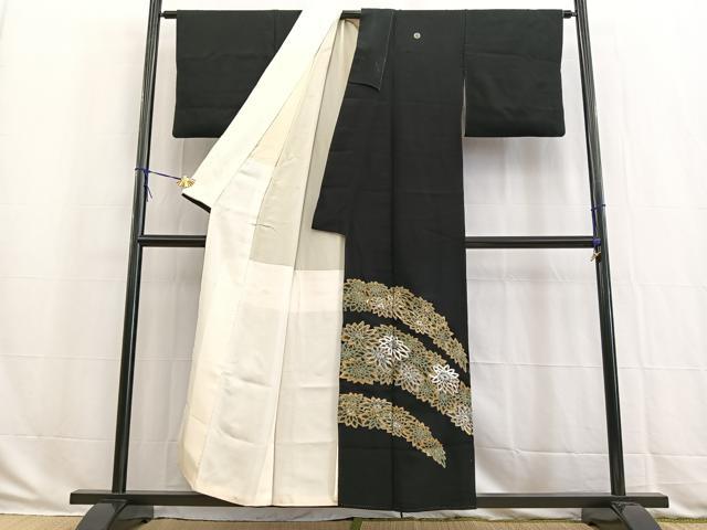 平和屋着物■豪華黒留袖　銀駒刺繍　草花文　金彩　正絹　逸品　BAAW2921yc