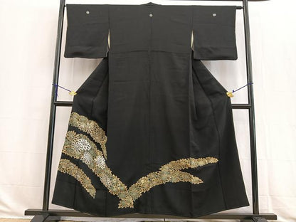 平和屋着物■豪華黒留袖　銀駒刺繍　草花文　金彩　正絹　逸品　BAAW2921yc