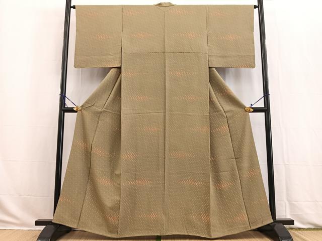 平和屋着物■上質な小紋　扇文　岩井茶色　正絹　逸品　BAAW2929yc