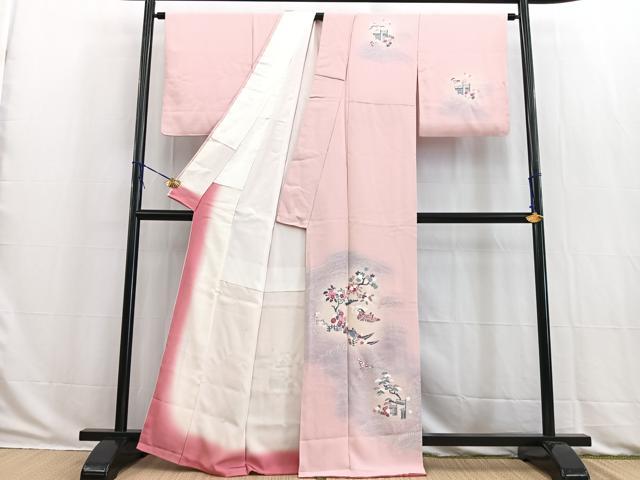 平和屋着物■訪問着　友禅　流水花鳥文　暈し染め　正絹　逸品　BAAW2938yc