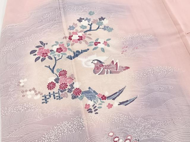 平和屋着物■訪問着　友禅　流水花鳥文　暈し染め　正絹　逸品　BAAW2938yc