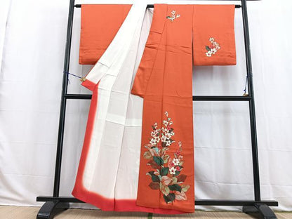 平和屋着物■訪問着　手描き　ろうけつ染め　草花文　正絹　逸品　BAAW2940yc