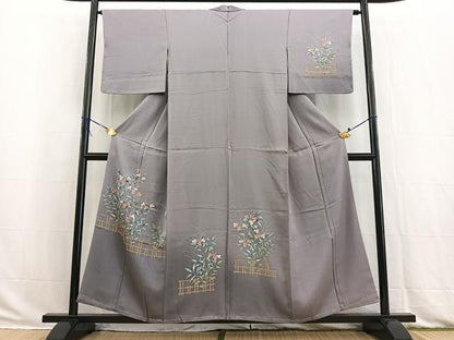 平和屋着物■訪問着　手描き　草花文　暈し染め　正絹　逸品　BAAW2941yc